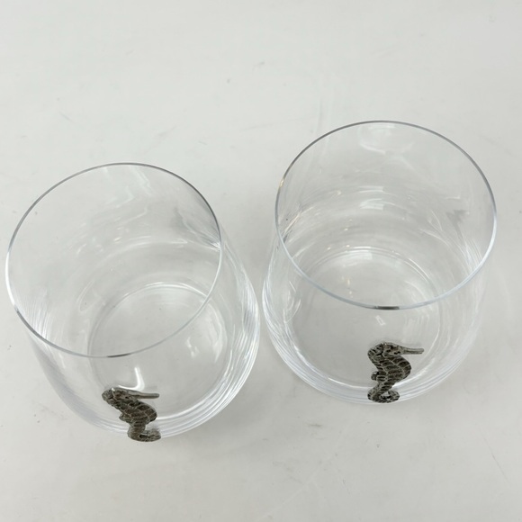 MENAGERIE Stemless Wine Cognac Glasses Set of 2 Pewter Seahorse Coastal Decor - Picture 4 of 5